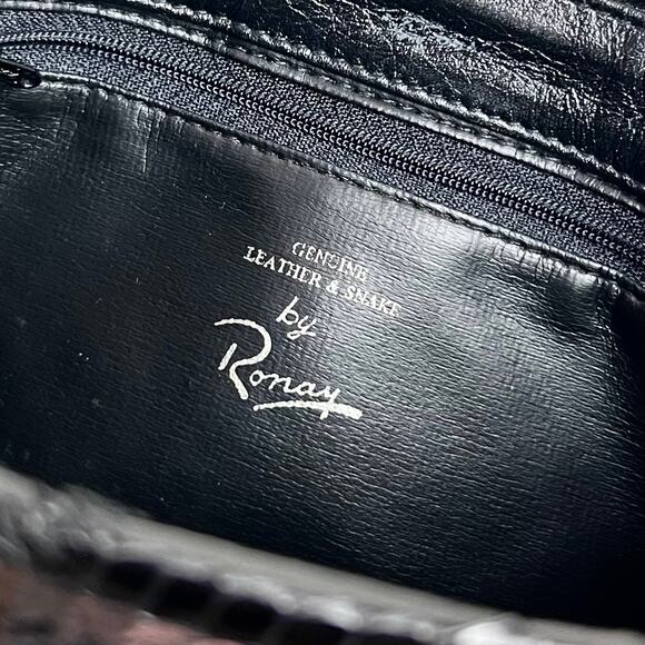 Vintage 80s Ronay Black Leather & Real Snake Skin Clutch Handbag Purse - Picture 7 of 8